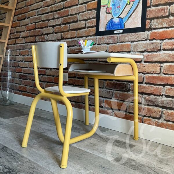 bureau écolier bois et métal jaune