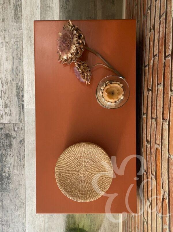 Commode 4 tiroirs terracotta pieds fuseaux vue du dessus