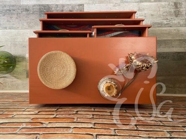 Commode 4 tiroirs terracotta pieds fuseaux vue du dessus